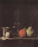 Jean Baptiste Simeon Chardin Silver wine bottle lemon apple pear Sweden oil painting reproduction